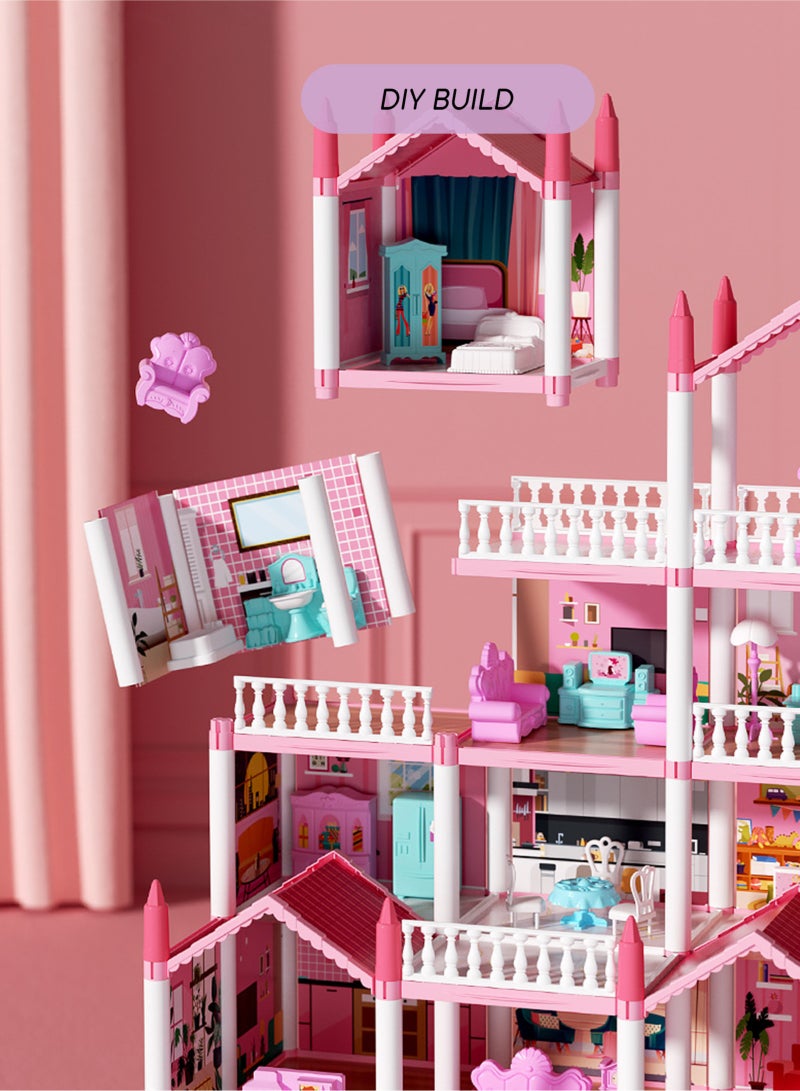 URbazaar Castle Doll House Dreamhome, 4-Story 14 Rooms Dollhouse Playhouse with Doll and Furniture, Pretend Dream Dollhouse Playset Pink Girl Toys, Sturdy Construction, Easy to Move, Ideal Gift Toy - Image 5
